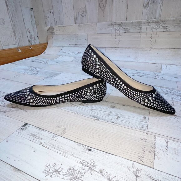 Guilty Soles Stella Black and Silver Studded Flats - Picture 2 of 5
